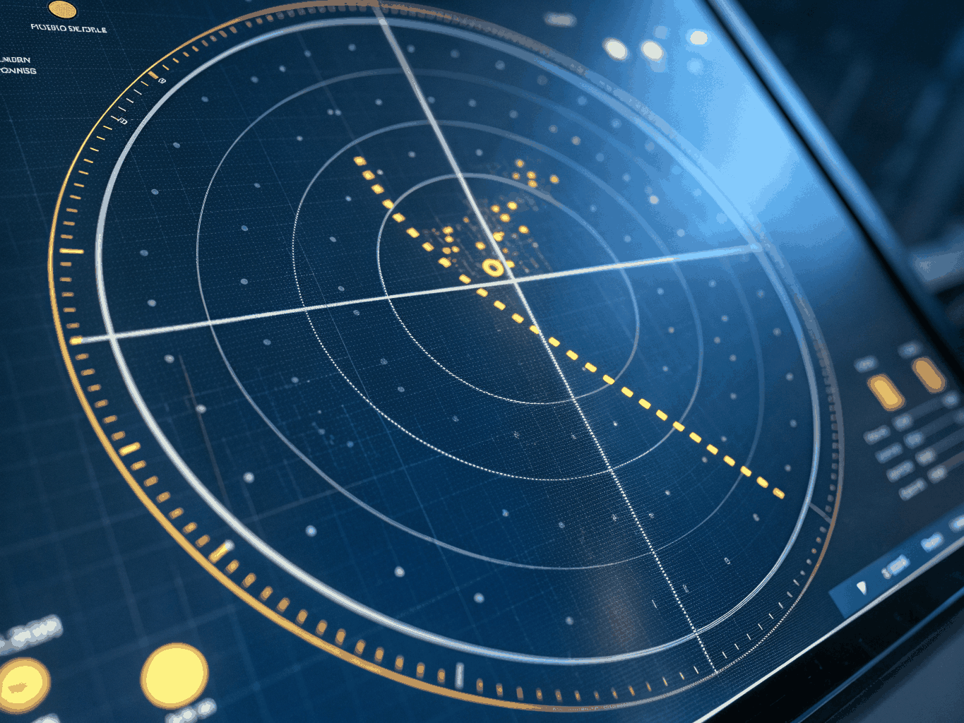 Digital radar screen showing an unidentified blip over arctic ice