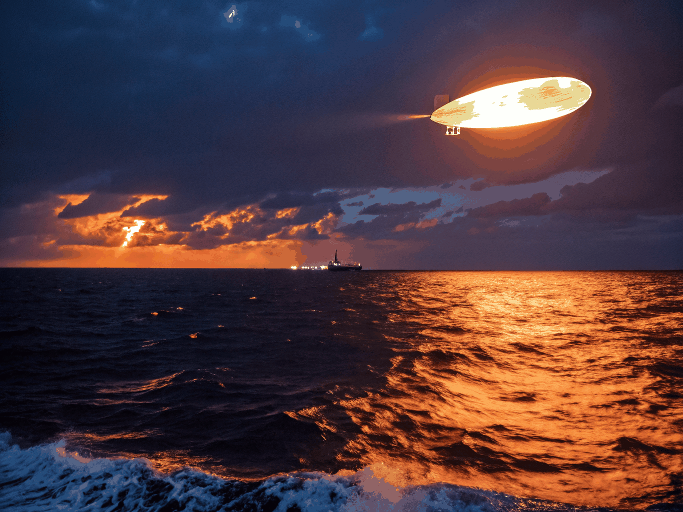 Infrared thermal scan of a craft emerging from dark ocean waters